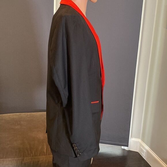 Men’s 3 Piece Slim Fit Tuxedo Black with Red Detail Shawl Lapel Size XS NWT - Picture 5 of 16